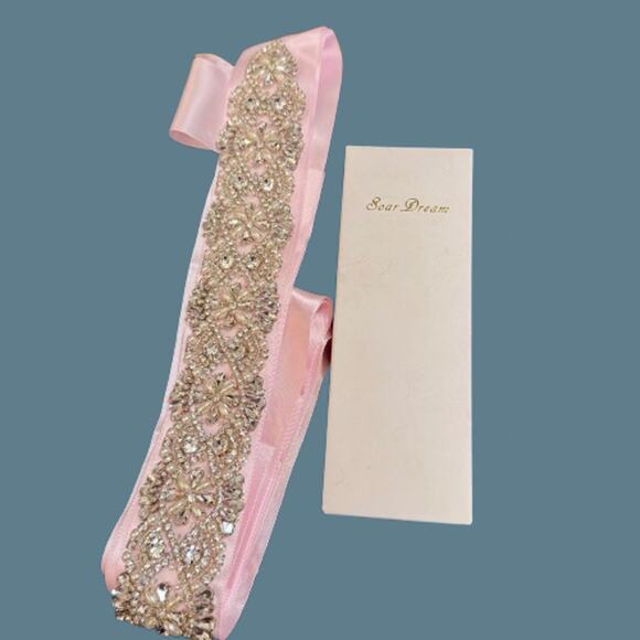 SoarDream Bridal Wedding Belt Pink Rhinestone Satin Sash - Picture 5 of 8